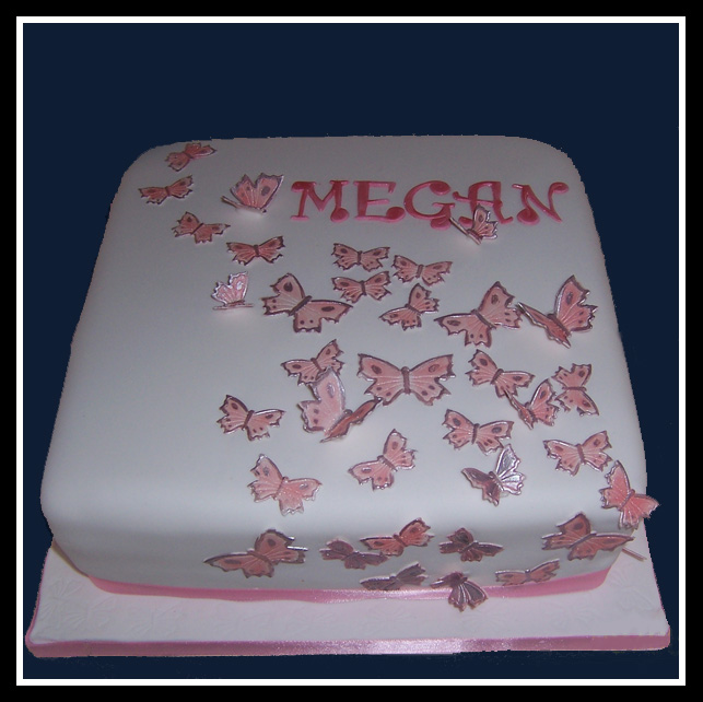 Megan's silver and pink butterfly cake