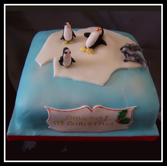 Chill out christmas cake Penguins on an iceberg