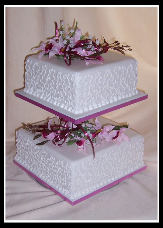 Two tier traditional square wedding cake