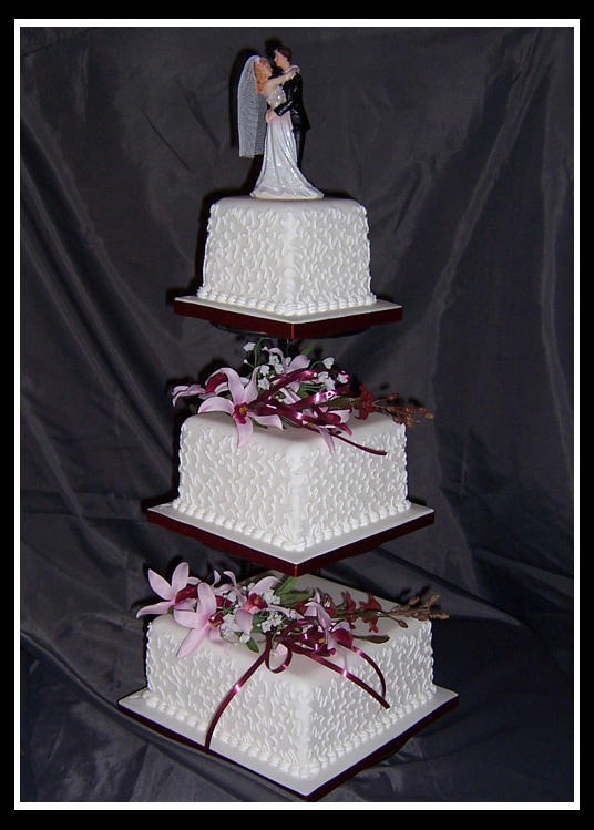 Three tier square wedding cake