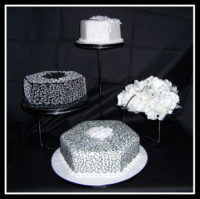 Three Tier Black and White Hexagonal Wedding Cake