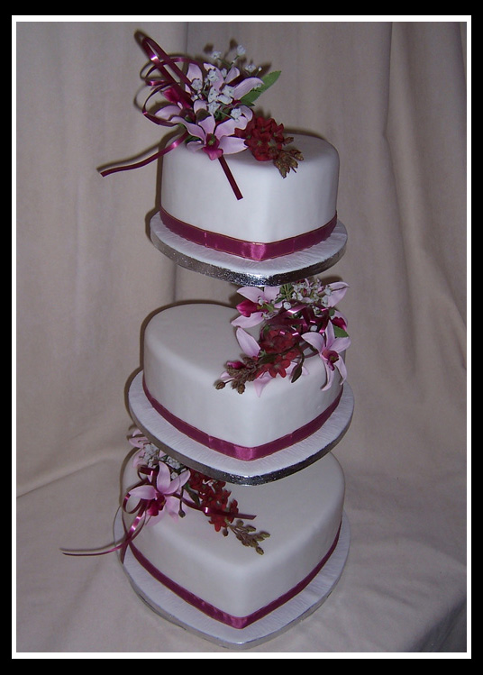 three teir heart wedding cake