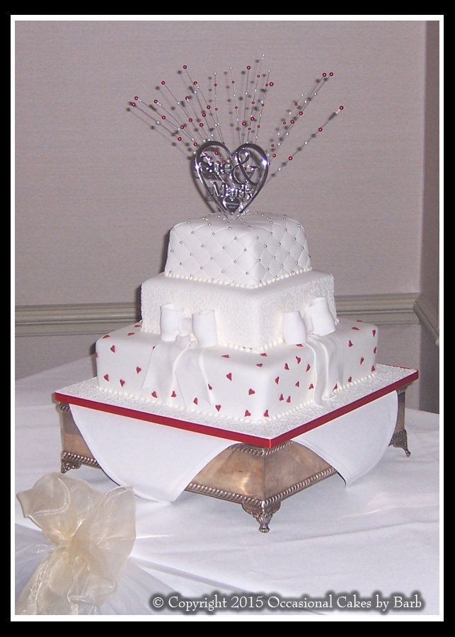 Three tier square stacked wedding cake