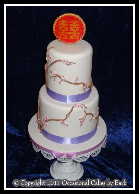Cherry blossom design with double happiness  wedding cake