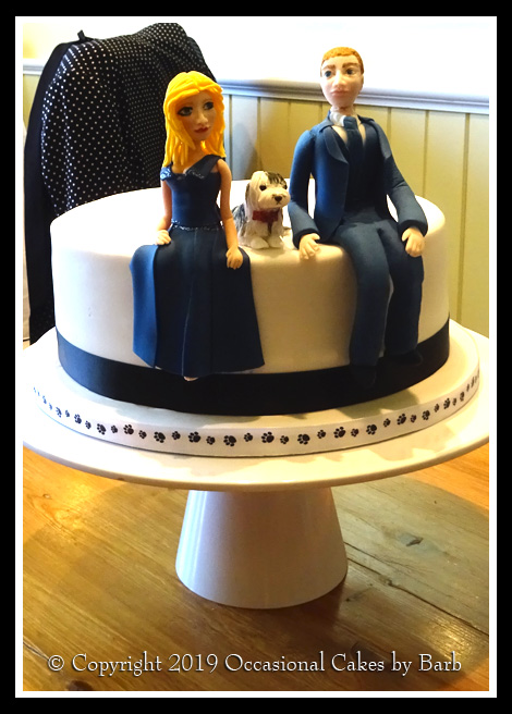 Bride, groom and their dog wedding cake